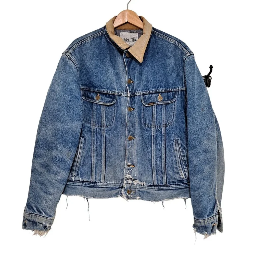 Vintage Storm Rider Lee Jean Jacket Men 46 Long Union Made Blanket Lined Denim - Picture 1 of 15